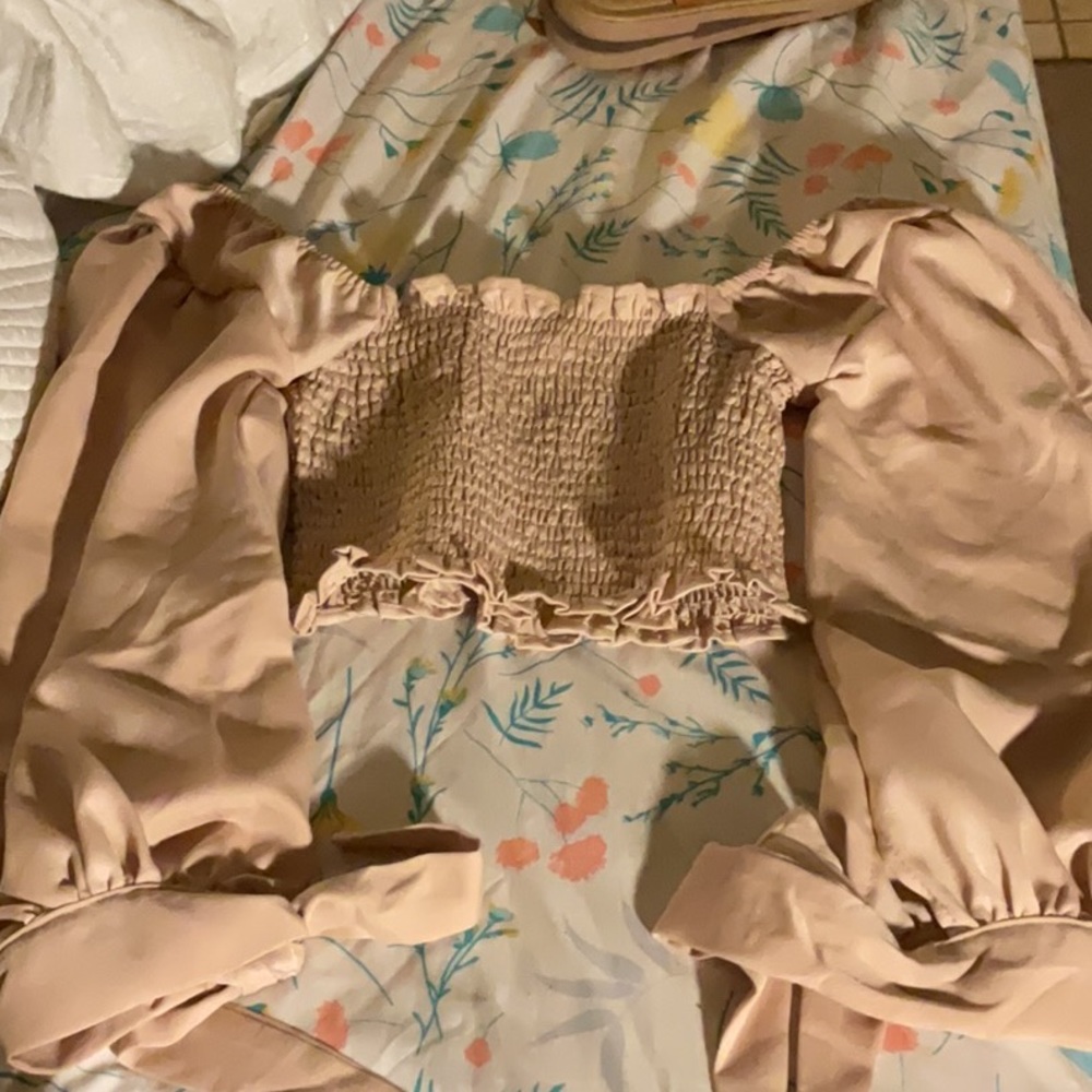Beige dressy long sleeve top